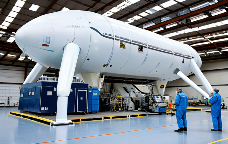 A diverse team of two professional atmospheric scientists, fully clothed in modest, practical research attire, including professional jackets and trousers, standing within a spacious, well-lit high-tech hangar. In the background, a large, partially inflated stratospheric research balloon is visible, surrounded by advanced scientific instruments and computer equipment. The scene conveys a sense of scientific exploration and innovation. Perfect anatomy, correct proportions, natural pose, well-formed hands, proper finger count. safe for work, appropriate content, fully clothed, professional.