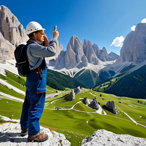 **

"A geologist, fully clothed in appropriate field attire, examining rock formations in the Dolomites, Italy. Background shows stunning mountain scenery. Safe for work, professional, modest, perfect anatomy, correct proportions, well-formed hands, proper finger count, natural body proportions, high quality photography, natural pose, appropriate content."

**